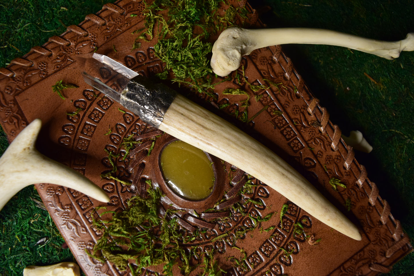 Clear Quartz Point Crystal Antler Wand