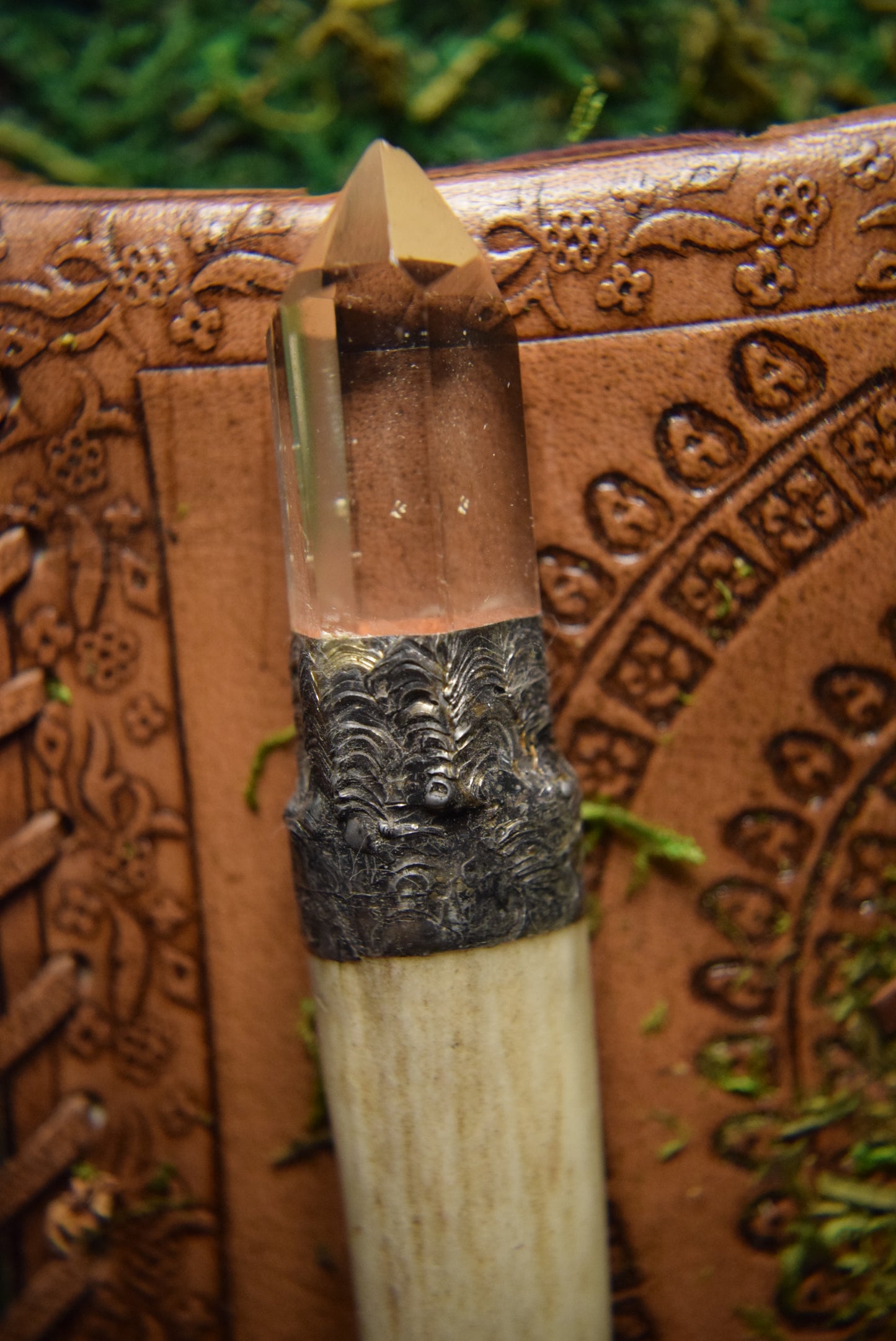 Clear Quartz Point Crystal Antler Wand