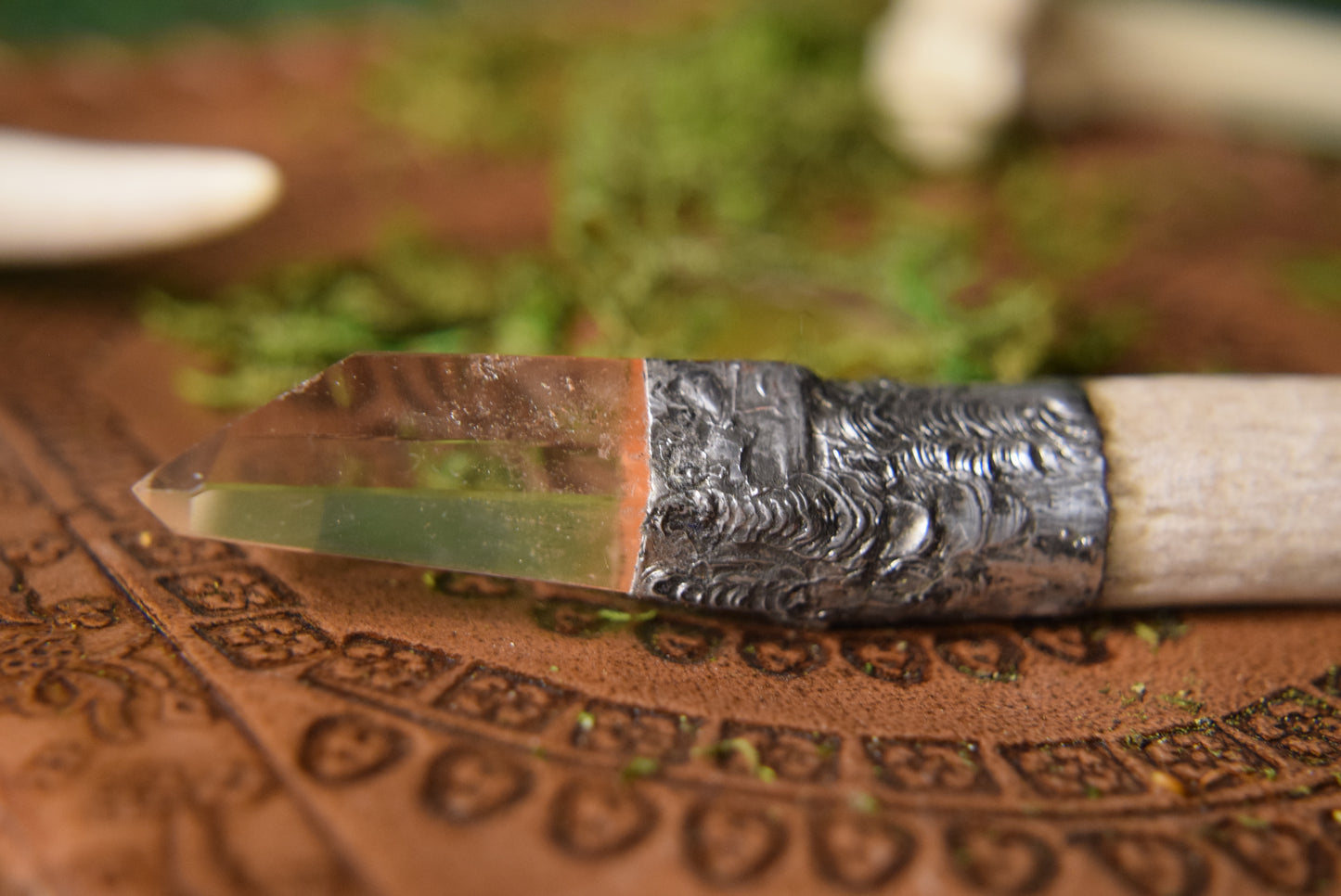 Clear Quartz Point Crystal Antler Wand