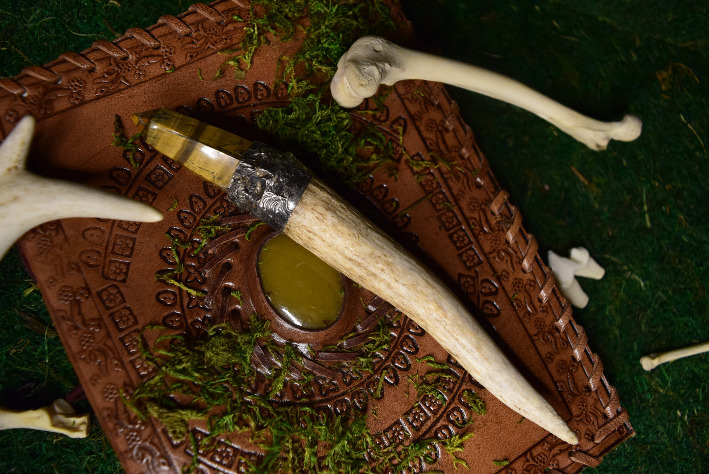 Tigers Eye Point Crystal Antler Wand