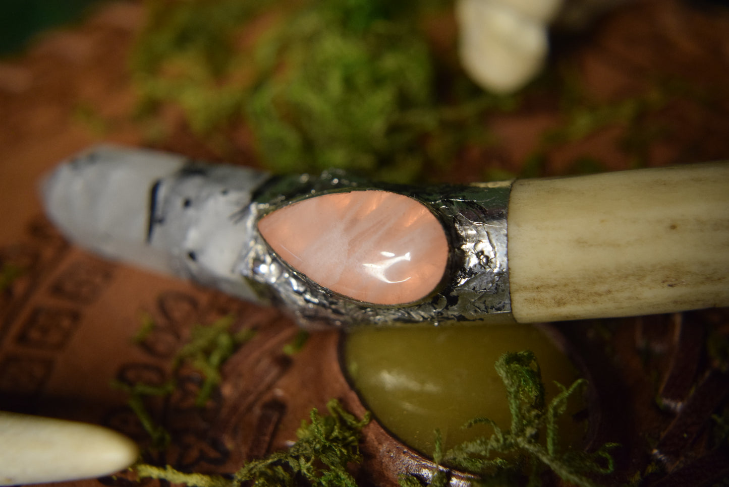 Tourmalated Quartz with Rose Quartz Accent Crystal Antler Wand